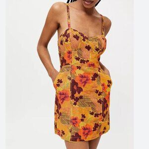 NWT Urban Outfitters | Linen Blend Sweet On You Gold Floral Mini Dress | Small